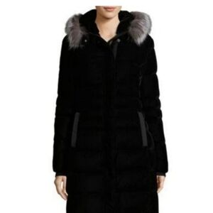 Elie Tahari Roberta Fur Trim Quilted Velvet long Coat sz S